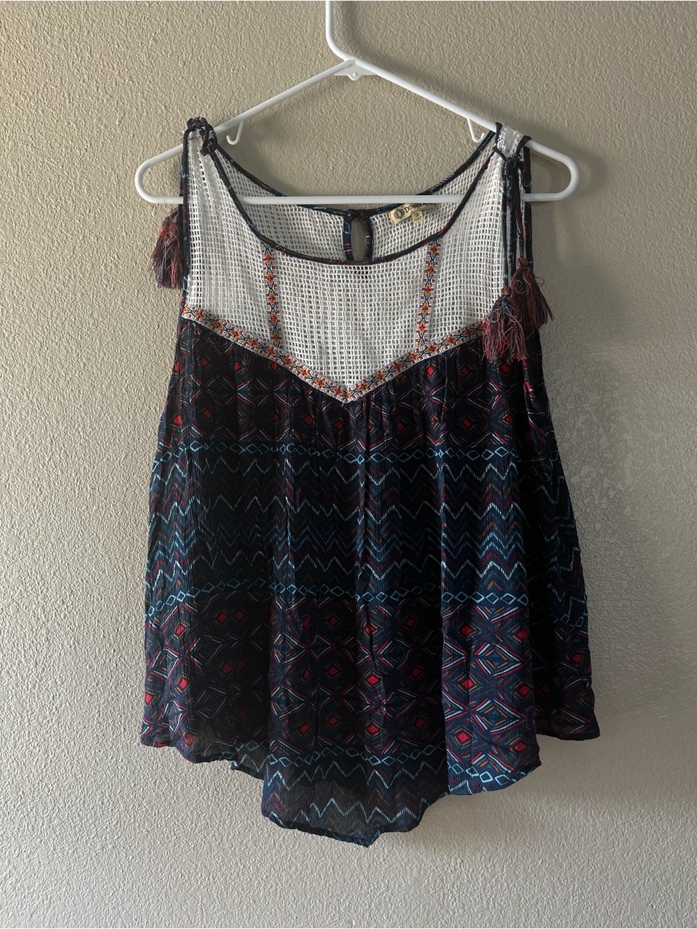 Democracy Crochet Yoke Boho Tank in Black, White, Blue and Red